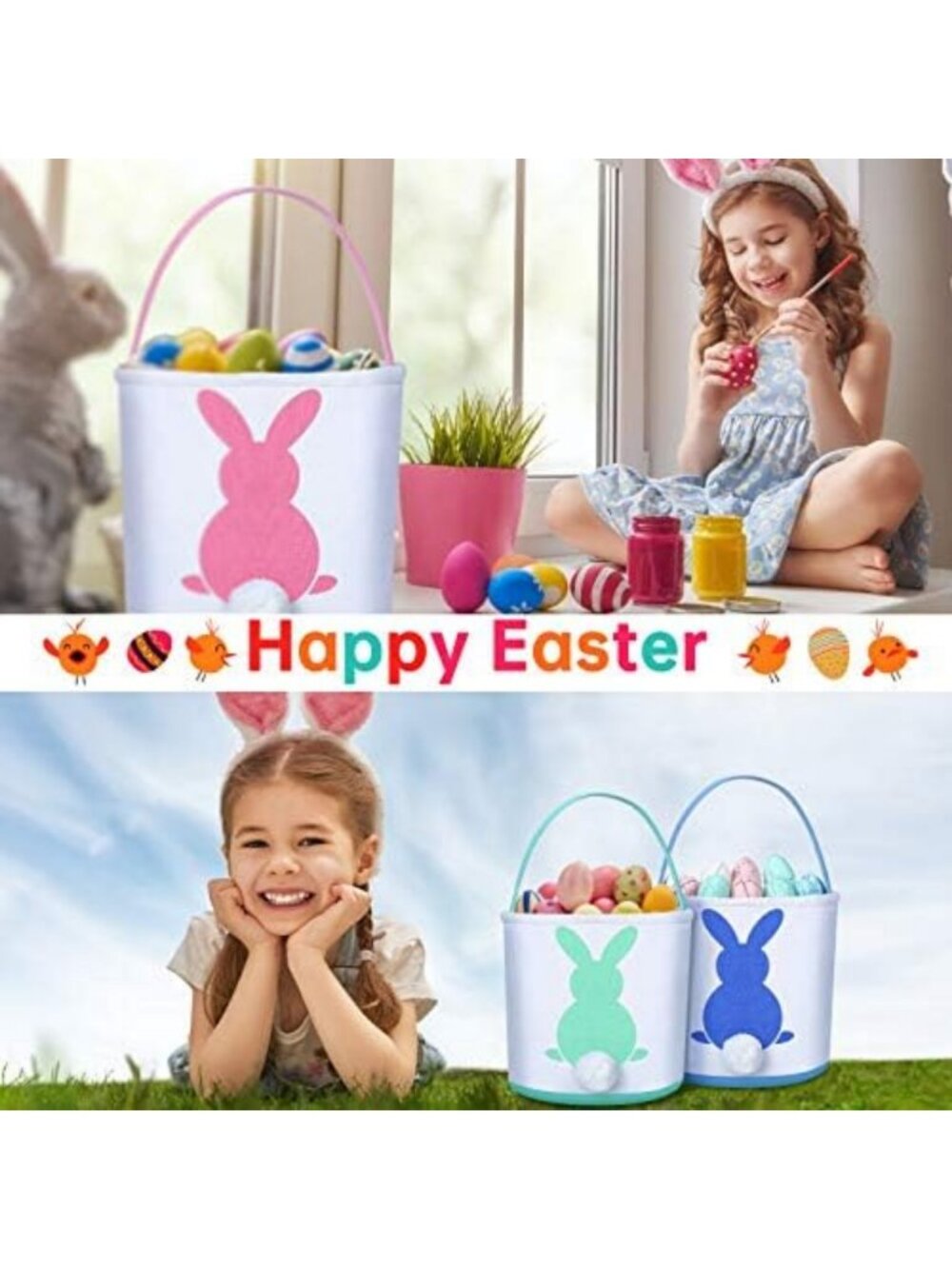 Easter Bunny Basket Bags - 6 Pcs Canvas Rabbit Totes for Egg Hunts & Gifts - Picture 6 of 6